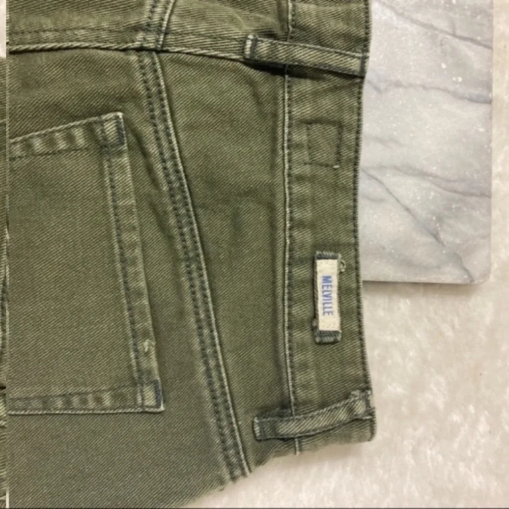 Brandy Melville Denim Cut Off Shorts Size 26 Olive Green Distressed Fringe - Picture 7 of 14